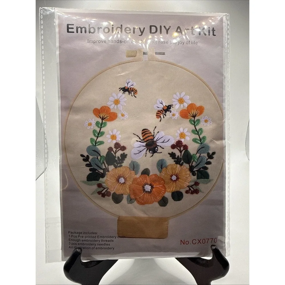 5 Embroidery Sewing Set DIY Cross Stitch Starter Beginners Kit Flower Bee Bug